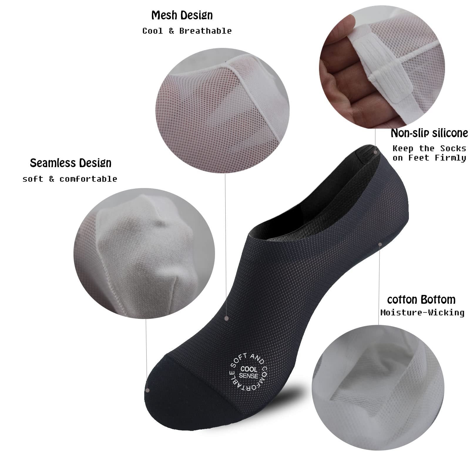 🔥 3-pack osynliga strumpor med grepp 🧦 – Andningsbar, lågskuren, halksäker och svettabsorberande design
