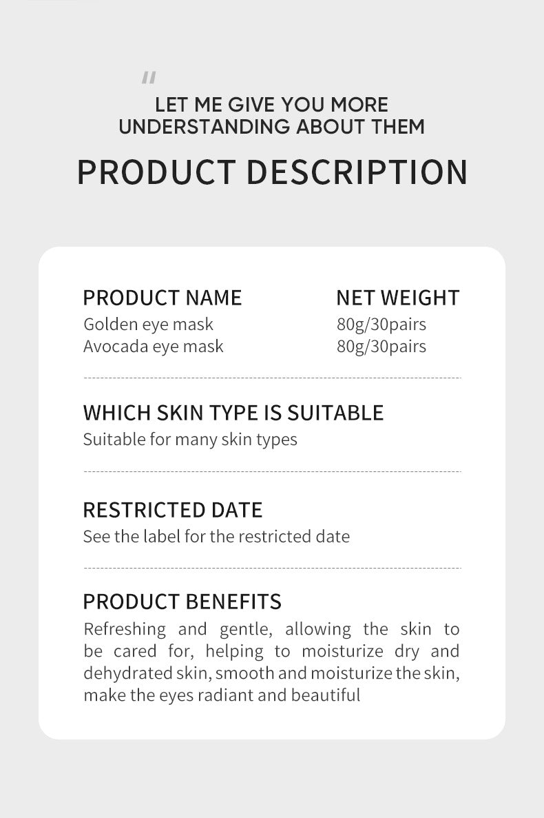 24K guld- och avokadoögonmask – motverkar åldrande av ögonen, ger dig en klarare blick