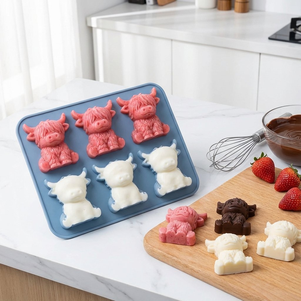🐮 Mini Highland Cow isbit- och dessertform 🧊🍪 Söt 3D-is för drycker, fester och presenter💕