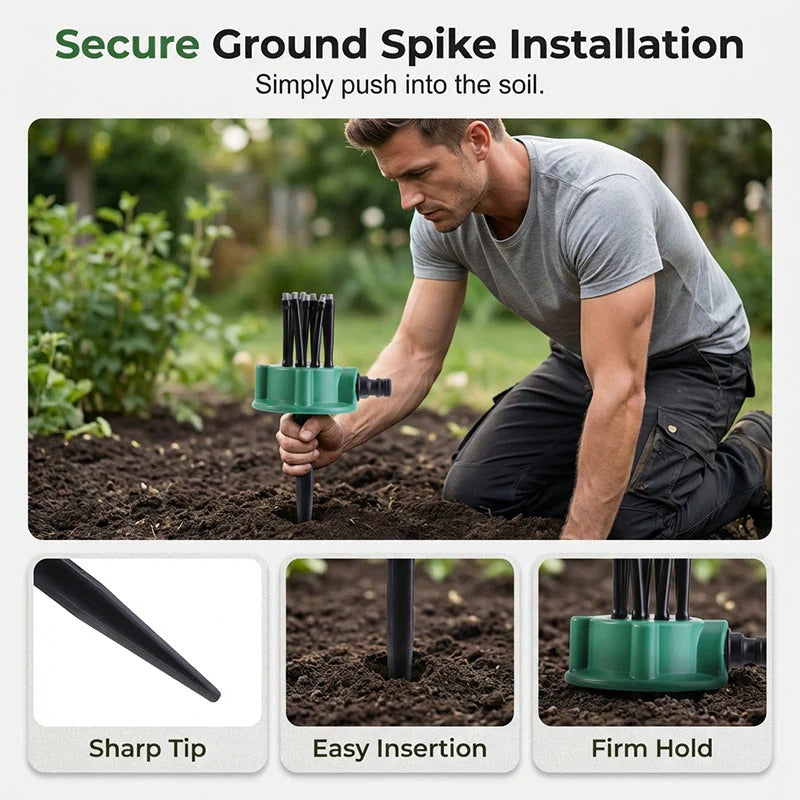 Sprinkler för precisionsbevattning av trädgården med 360° täckning