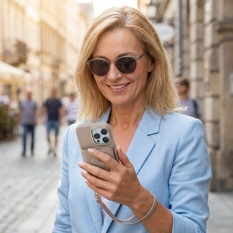 🔥Skyddande rosa mobilskal med spegel och handledsre