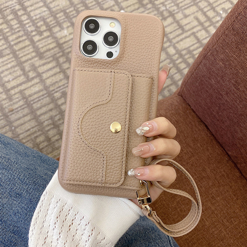 🔥Skyddande rosa mobilskal med spegel och handledsre