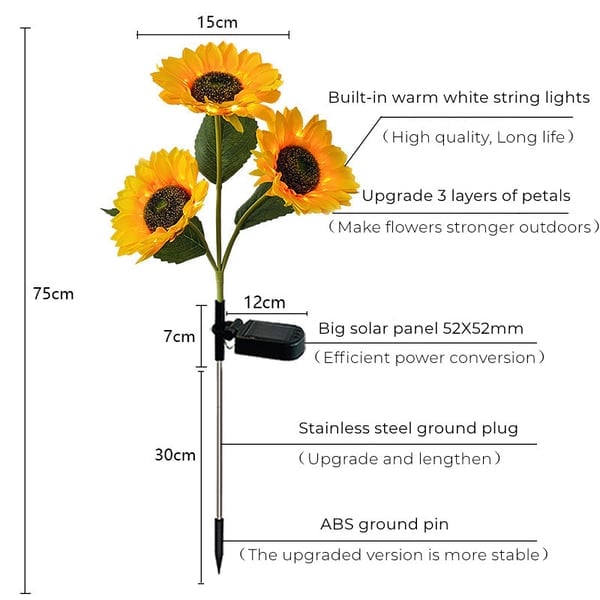 🌻☀️ Vattentäta solcellslampor – Realistiska kronblad, IP65 väderbeständiga och automatiskt lysande i 8–12 timmar ☀️🌻