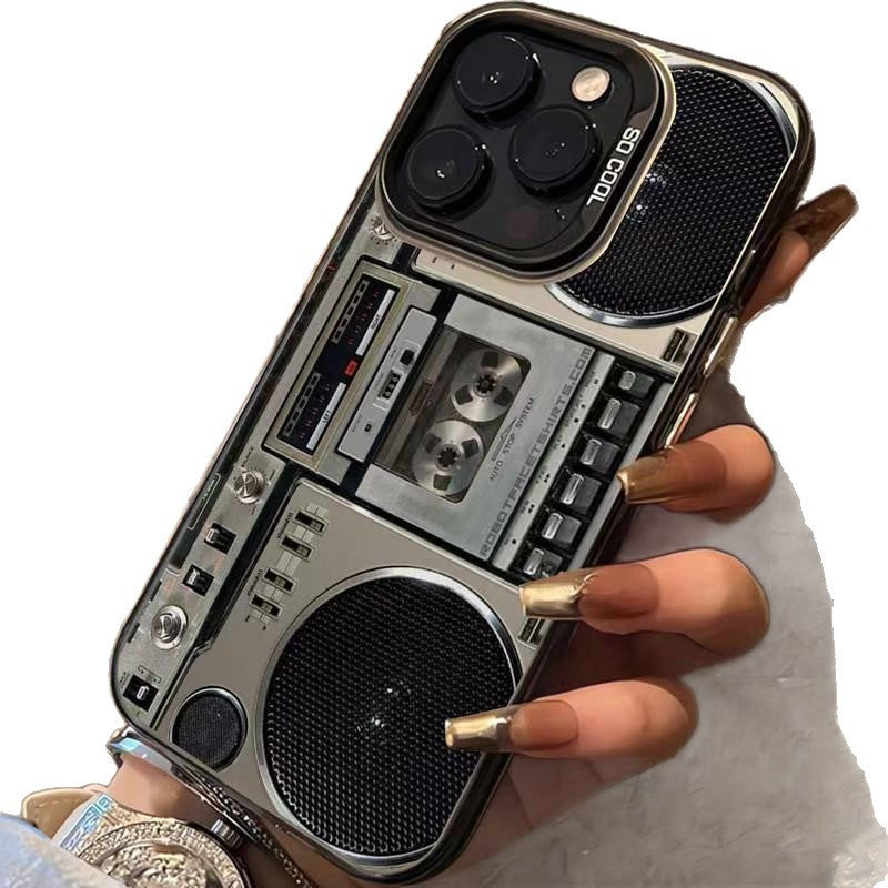 🔥Rea med 49% rabatt🌟📼 Silikonfodral med retromönster och kassettbandspelare, passar iPhone serien