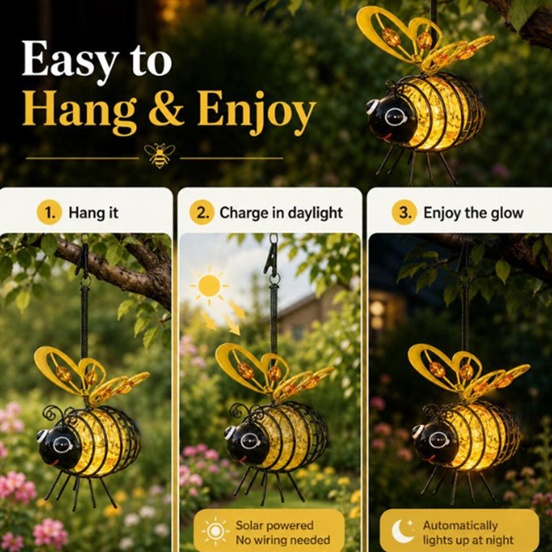 📢📢40 % RABATT !! ⏰🐝 Solcellsdriven hängande trädgårdslampa i form av en bi